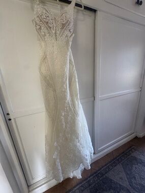 Martina Liana Ivory and Silver Lace Bridal Gown